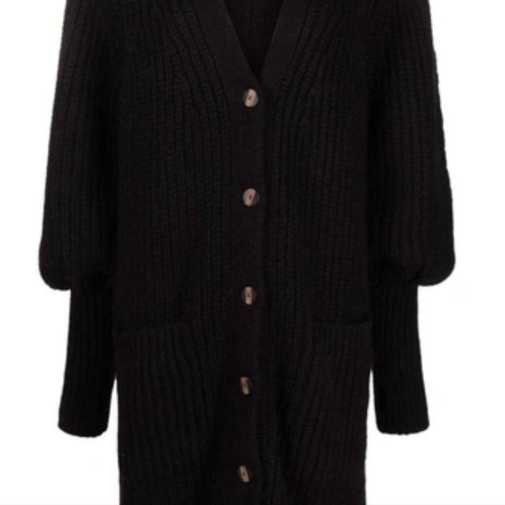 NWT ULLA Johnson Aiden cardigan Raven sweater. Puffy arm Black
